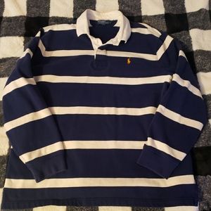 Fleece lined Ralph Lauren L.S rugby Polo. Nvy/Wht/ Gld